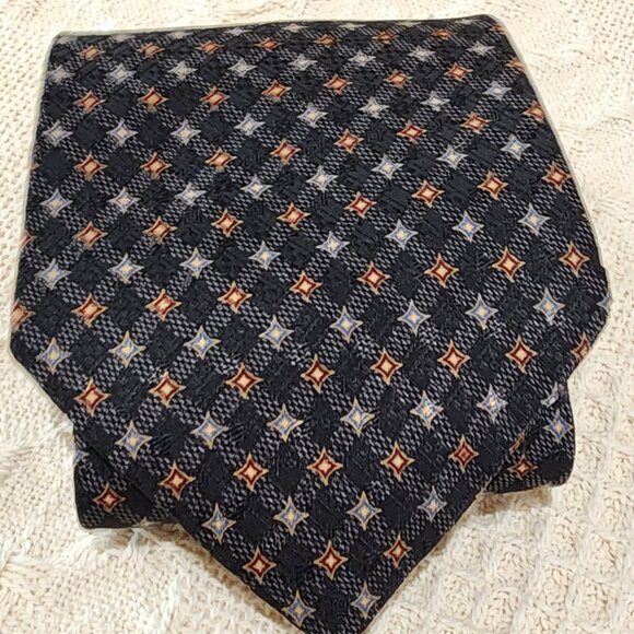 Conte di Milano Black Blue Red Designer 4" W 100% Silk Vintage Necktie Tie 56" - Picture 8 of 9